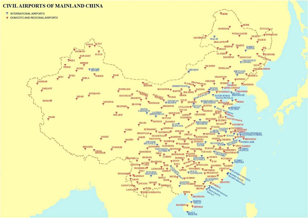 Kaart van de luchthavens in China