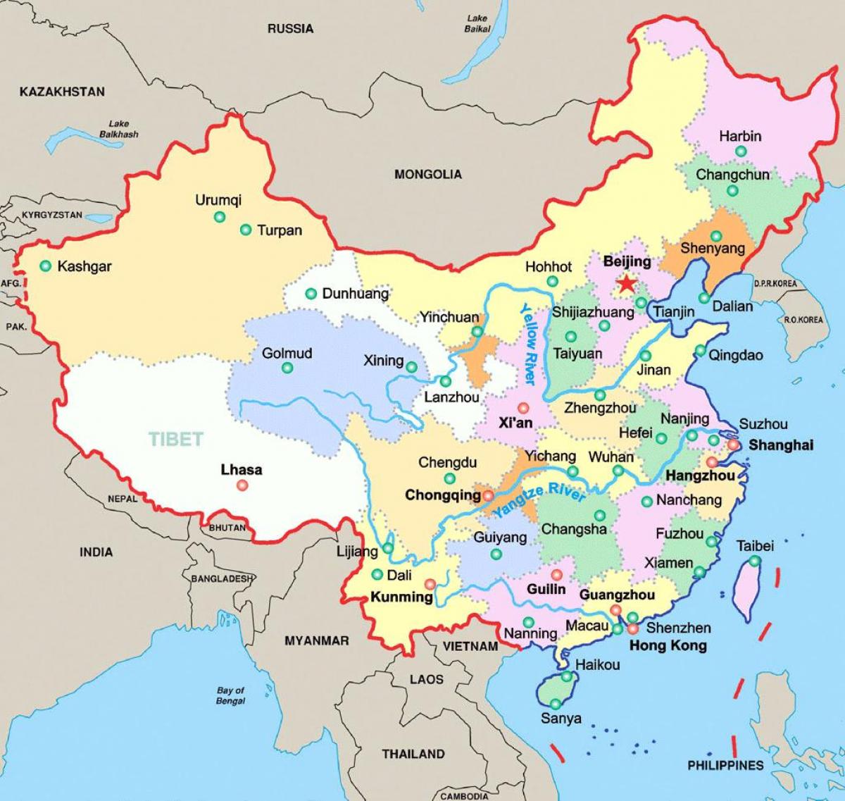 Kaart van China met de belangrijkste steden